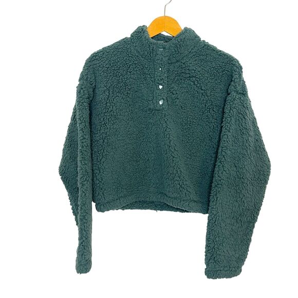 PacSun Women's Simone Cropped Sherpa‎ Henley Sweatshirt Size M - Picture 1 of 11